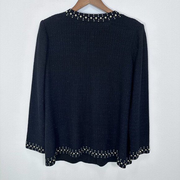 Misook Black and Gold Stud-Trim Knit Jacket Contemporary Longline Old Money Med - Picture 2 of 7